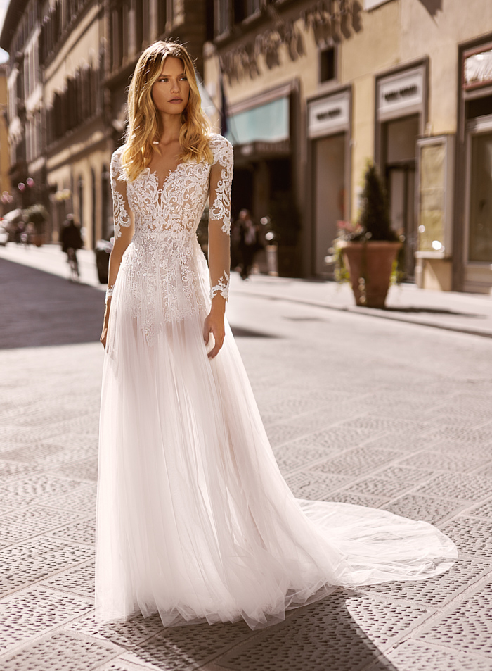 long sleeve wedding dresses lace appliqued beach boho v neck tulle a line bridal gowns vestido de novia