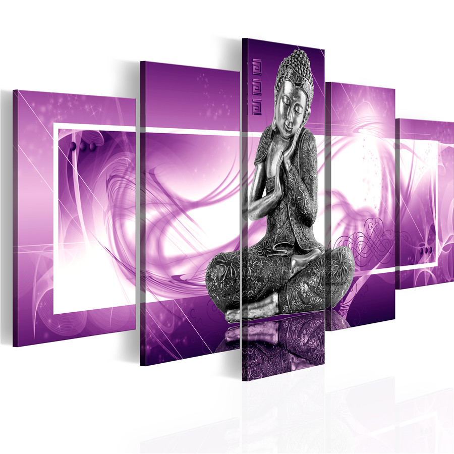 No Frame 5 Piece Buddha Canvas Painting Home Decor Wall Art Picture for Living Room,Choose Color:(Brown,Gold,Purple) And Size:3