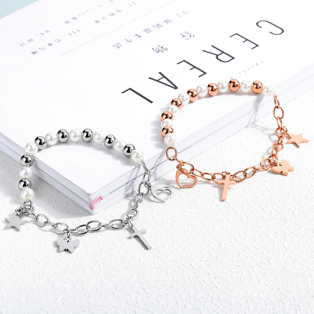 Charm Butterfly Star Cross Heart Shape chain Bracelets Stainless Steel Titanium Steel 14K Gold Plated Women Girl's Gift Jewelry