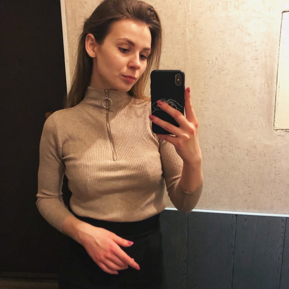 Korean Knitted Turtleneck Sweater Women 2019 Autumn Winter Zipper Up Solid Color Slim Knitting Pullovers Big Size Pull Femme T200101