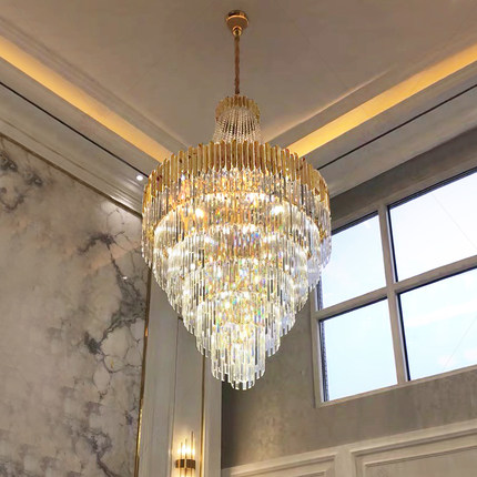 American Modern Crystal Chandelier LED K9 Crystal Chandeliers Lights Fixture Hotel Big Stair Way Project Pendant Lamp Home Indoor Lighting