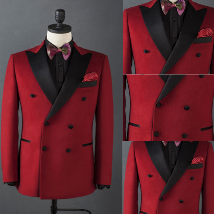 Red Mens Designer Jackets Peaked Lapel Groom Wedding Tuxedos Best Men Prom Wear Suits Custom Made 1 Piece