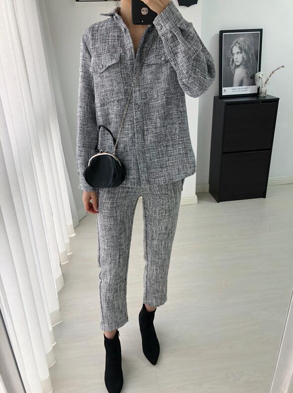 Pants Women 2020 Wild Black / White Tweed Curved Casual Pants Cropped Long, Pant