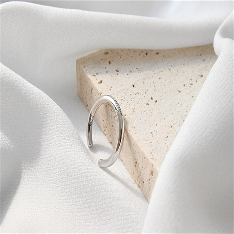 925 Sterling Silver Open Rings For Women New Simple Glossy Eliglish Letter Female Statement Ring Student Silver Jewelry