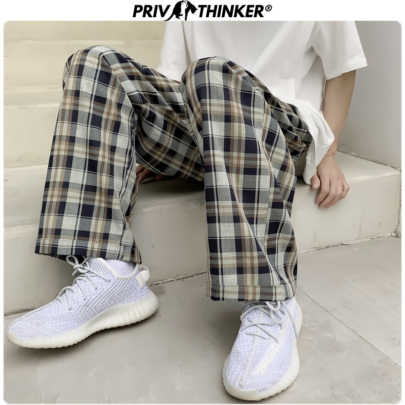 Harajuku Men's Plaid Pants 2020 Korean Men Casual Straight Pants Women Wear Fashion Straight