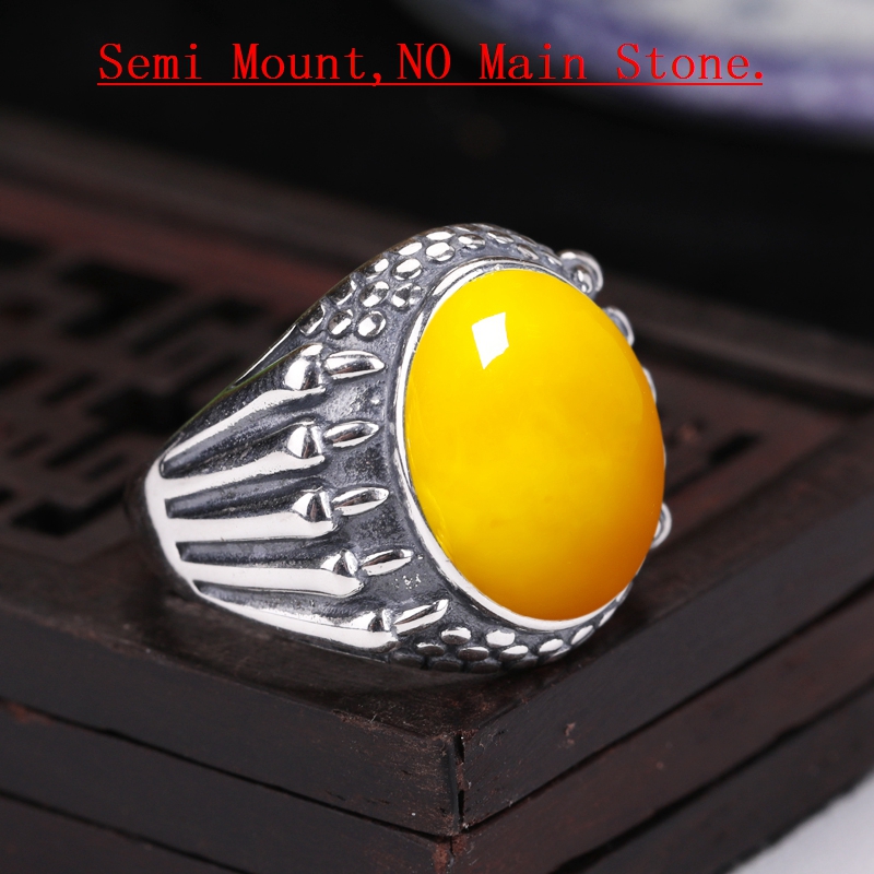925 Sterling Silver Men Engagement Wedding Ring 12x15mm Oval Cabochon Semi Mount Ring fit Lapis Lauzli Turquoise Opal Amber Setting