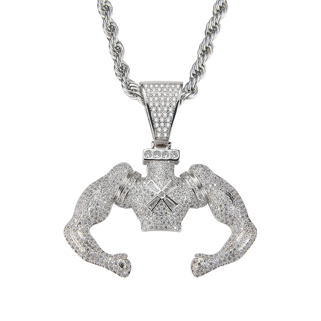 New Style 18K Gold Plated Iced Out CZ Zirconia Muscule Hercule Man Pendant Chain Necklace Hip Hop Rock Rapper Creative Jewelry Gifts for Men