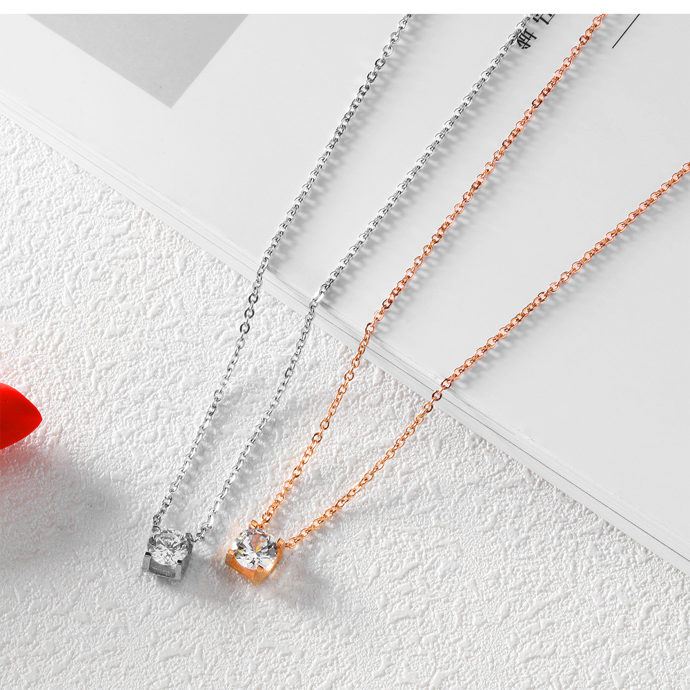 Classic Charm Pendant Necklace Single Diamond Stone Stainless Steel 18k Rose Gold Plated Necklace Jewelry Woman Gift