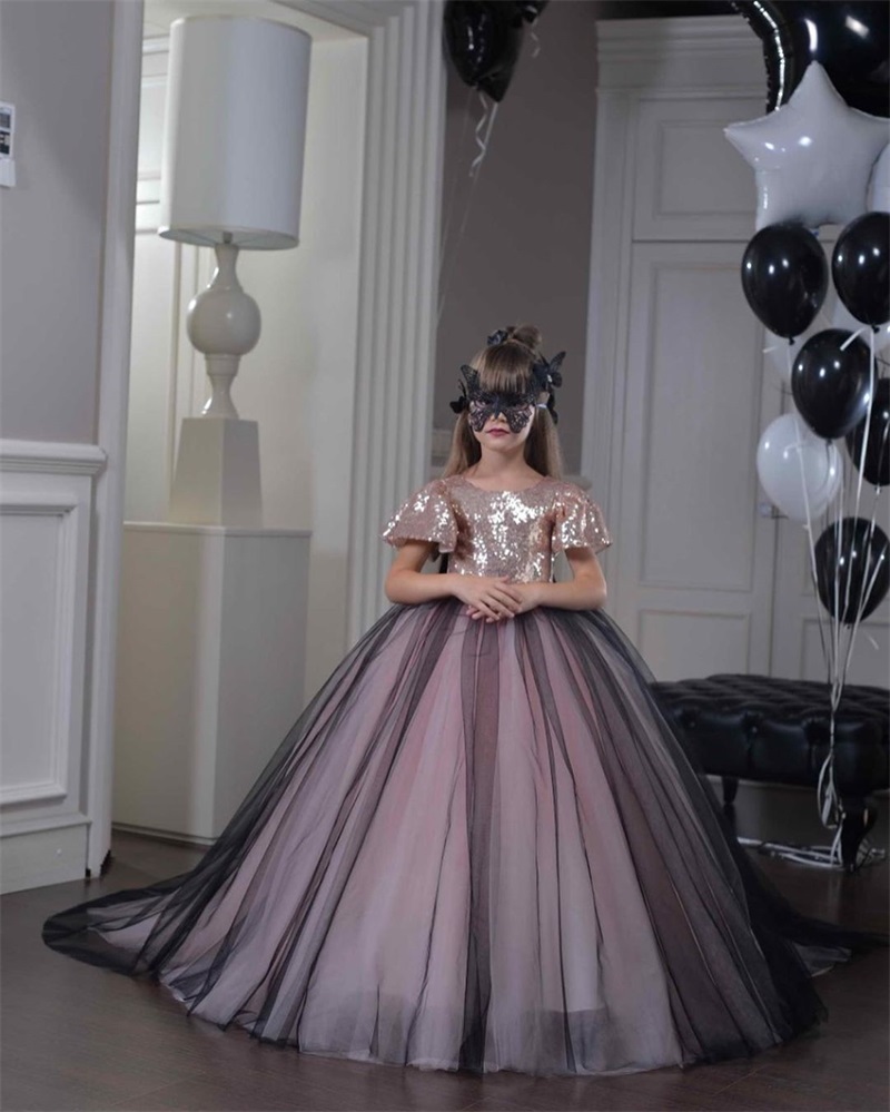 Saudi Arabia First Holy Communion Cap Sleeve Pageant Dresses Ball Gown Sweep Train wer Girl Dress