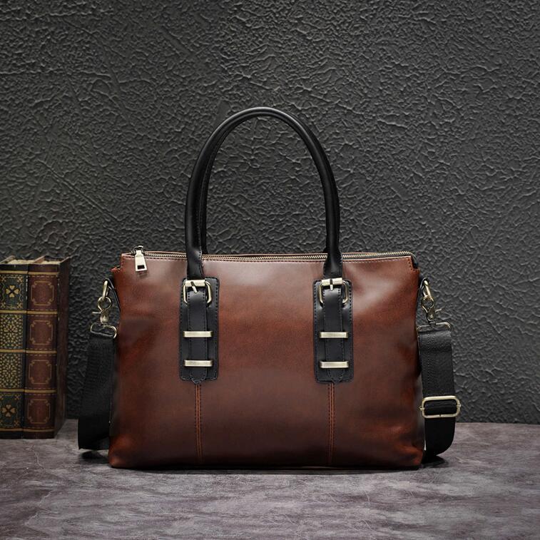 Factory wholesale men bag belt decoration mens shoulder handbag retro contrast leather business briefcase multifunctional crazy horse handbags, Black
Factory wholesale men bag belt decoration mens shoulder handbag retro contrast leather business briefcase multifunctional crazy horse handbags, Black