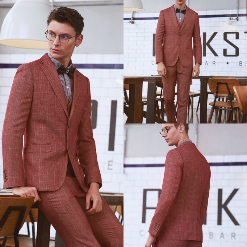 Orange Fashion Men Formal Blazer Three Pieces (Jacket+Vest+Pants) Groomsmen Wear Prom Wedding Tuxedos Custom Made Suits
