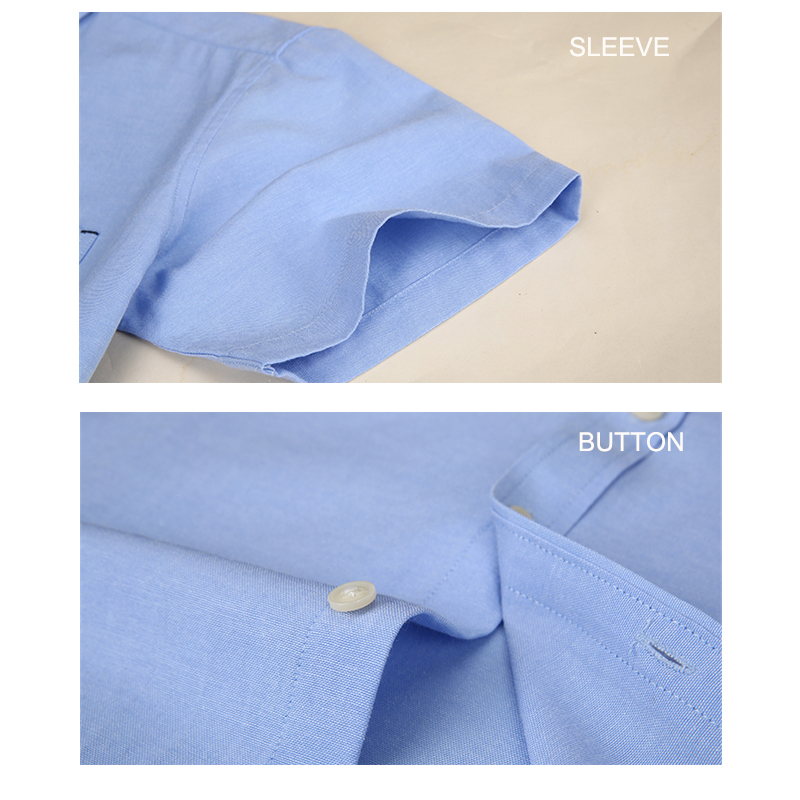 Men Oxford Fabric Shirts Turn Down Collar Front Pocket Button Short Sleeve Solid Color Summer Smart Casual Shirts Dress