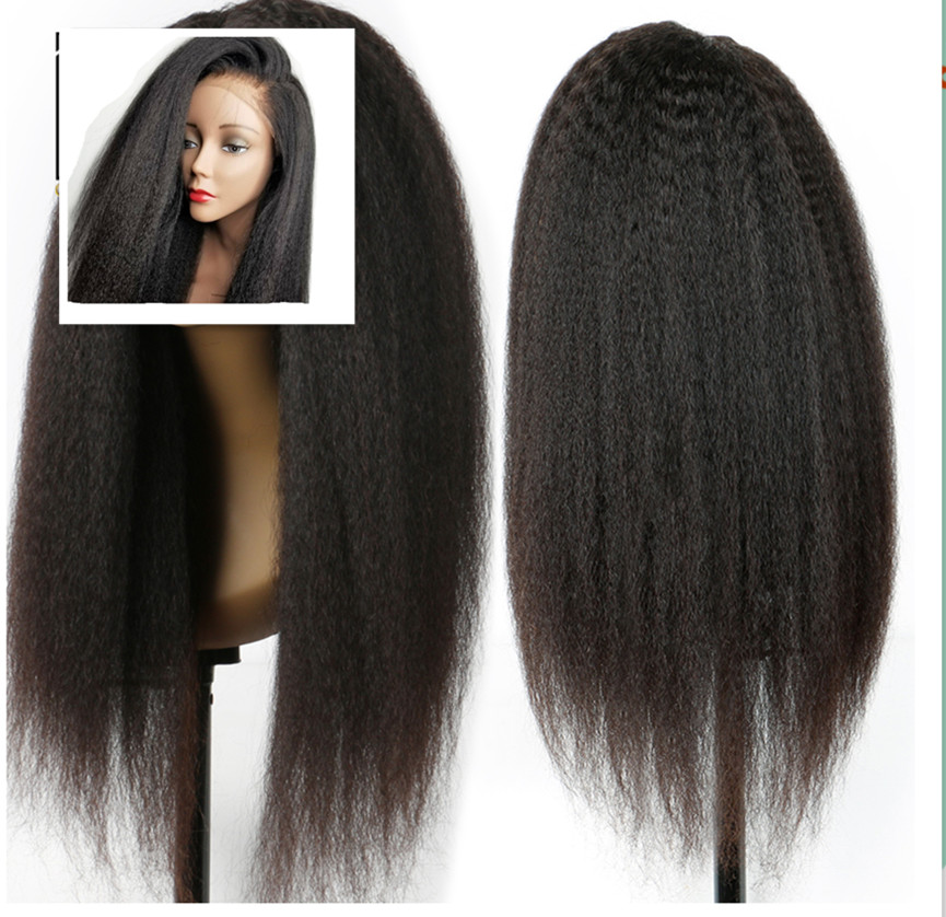 8A Italian Yaki Lace Front Human Hair Wigs For Black Women kinky straight Brazilian Lace Front Wig coarse Yaki 360 Lace Wigs 150%density