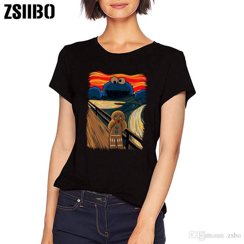 Famous painting shouting screaming gingerbread man sesame street cookie monster spoof short-sleeved women's t-shirt top CA3WC36, White
Famous painting shouting screaming gingerbread man sesame street cookie monster spoof short-sleeved women's t-shirt top CA3WC36, White