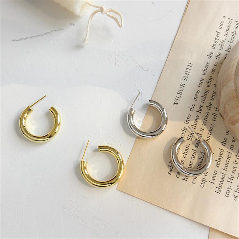 New Punk Rock 4.9mm Thick Tube Big Round Circle Hoop Earrings For Women 925 Sterling Silver C Shape Earring