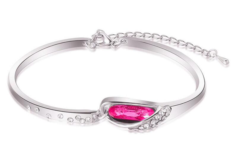 Luxurious Blue Diamond Bangle Bracelet 925 Sterling Silver Glass shoes Bracelet High Quality Alloy + Rhinestone Crystal Glass