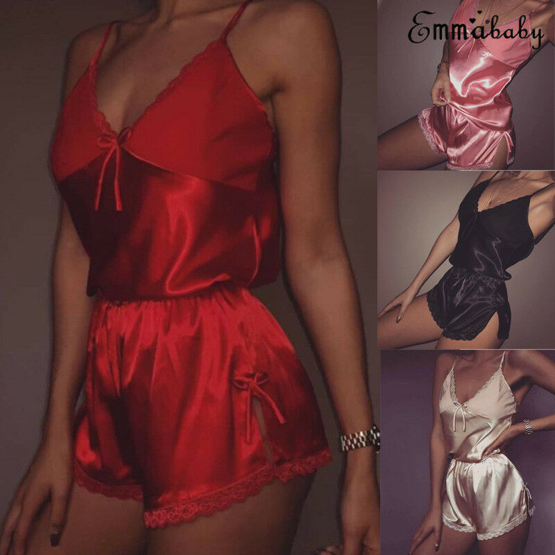 Women Sexy Lingerie set Lace Crop Top shorts pajamas set Sleepwear Satin pijama Nightwear pyjama femme Night suit, Black
Women Sexy Lingerie set Lace Crop Top shorts pajamas set Sleepwear Satin pijama Nightwear pyjama femme Night suit, Black
