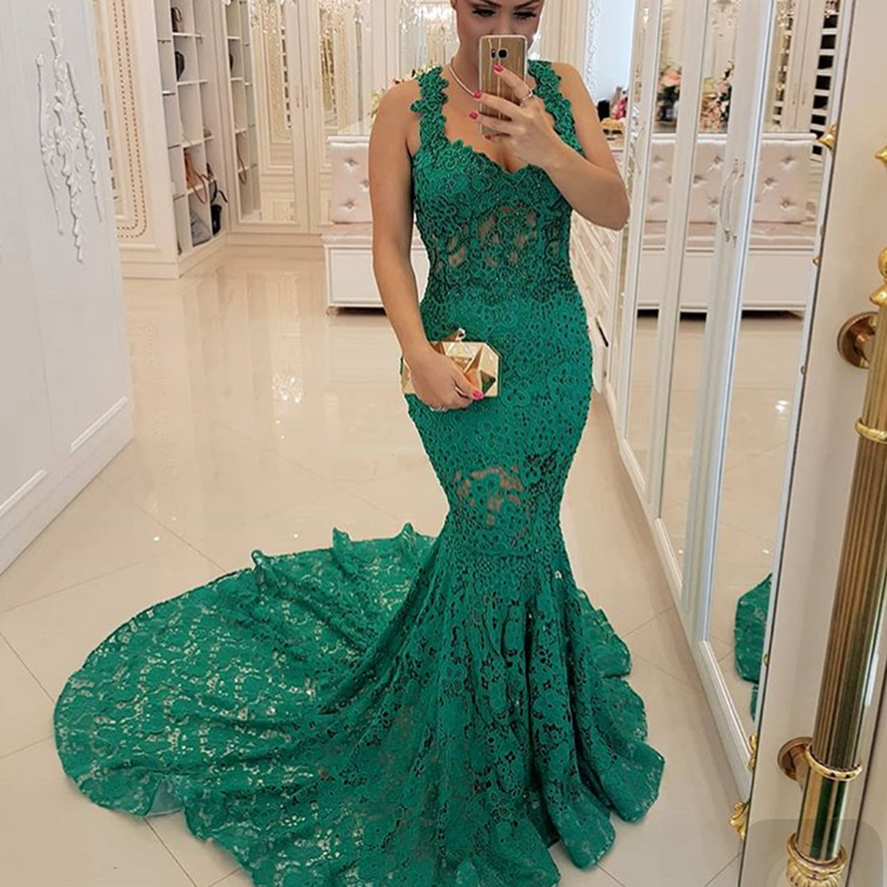 Green Full Lace Prom Dresses 2020 Sweep Train Spaghetti Straps Mermaid Long Evening Formal Gowns vestido de festa, Gold
Green Full Lace Prom Dresses 2020 Sweep Train Spaghetti Straps Mermaid Long Evening Formal Gowns vestido de festa, Gold