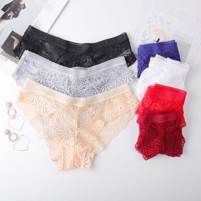 Sexy Lace Panties Women Fashion Cozy Lingerie Tempting Briefs High Quality Women's Underpant Low Waist Intimates Underwear, Beige