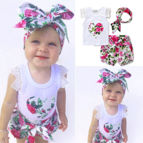 2017 new hot summer Toddler Kids Baby Girls Outfits Clothes T-shirt Tops+Pants/Shorts/Skirt 2PCS Set