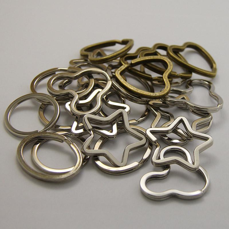 100pcs/lot Metal Pentagram Star Heart Key Holder Split Rings Keyring Keychain Loop Circle Hook Accessories Free Shipping