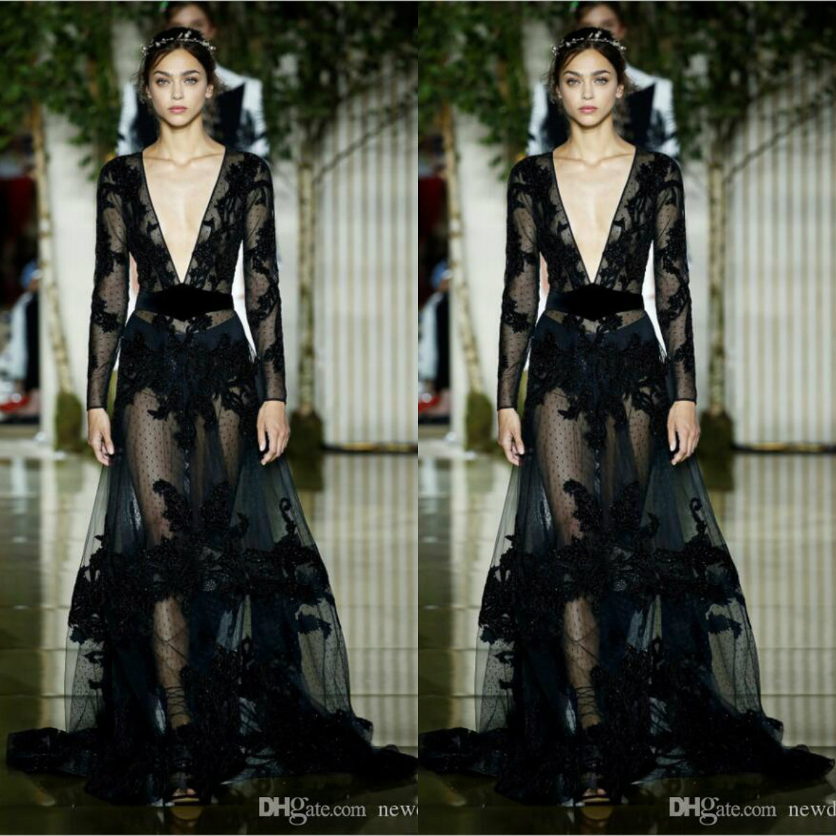Zuhair Murad Classic Black Prom Dresses Sheer Lace Formal Gowns Sexy Deep V Neck Evening Wear Long Sleeves Special Occasion Dress, Chocolate
Zuhair Murad Classic Black Prom Dresses Sheer Lace Formal Gowns Sexy Deep V Neck Evening Wear Long Sleeves Special Occasion Dress, Chocolate