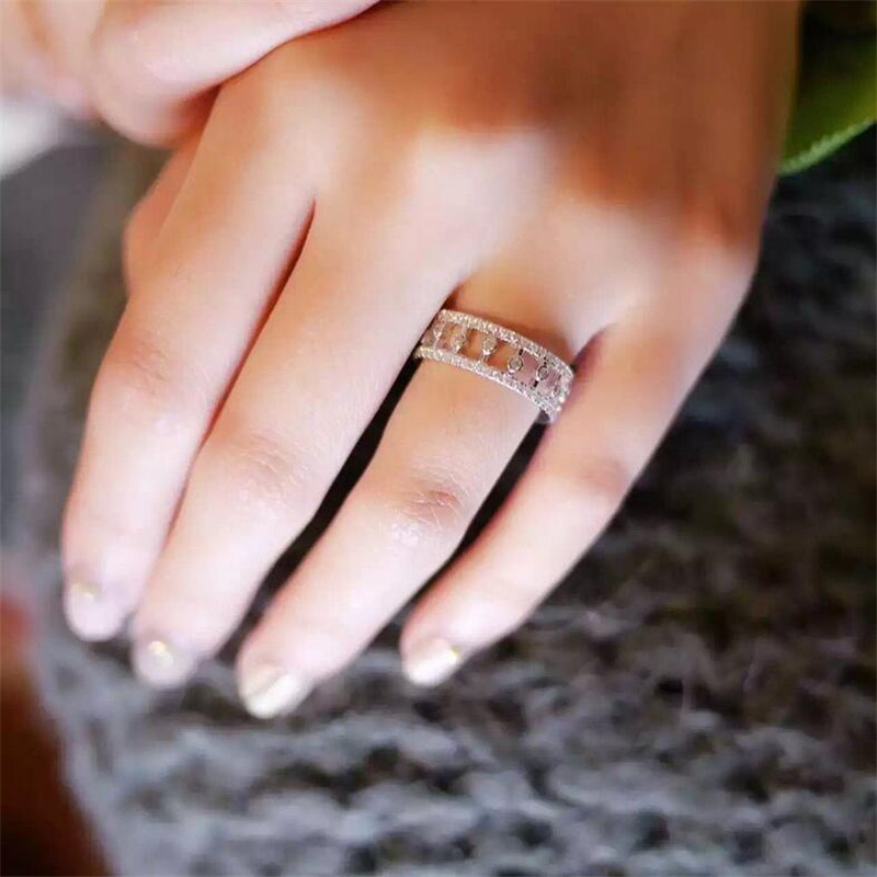 Classical Luxury Jewelry Real 925 Sterling Silver Full White Topaz CZ Diamond Pepper Party Gemstones Eternity Women Wedding Band Ring Gift