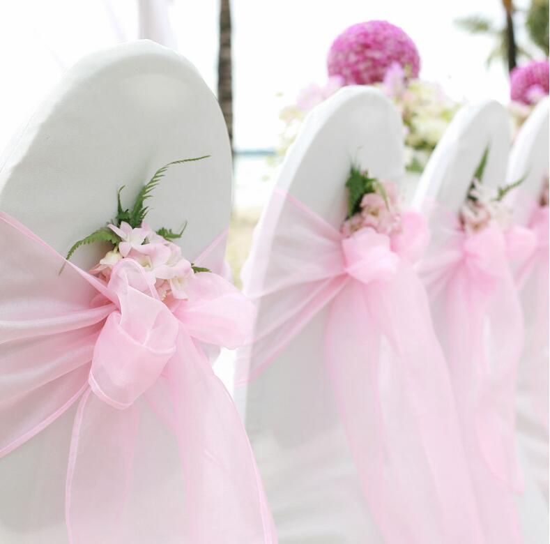 25PC/Lot New Wedding Organza Chair Sash Bow For Chair Cover Banquet beach garden Wedding Party Decor Organza Sashes