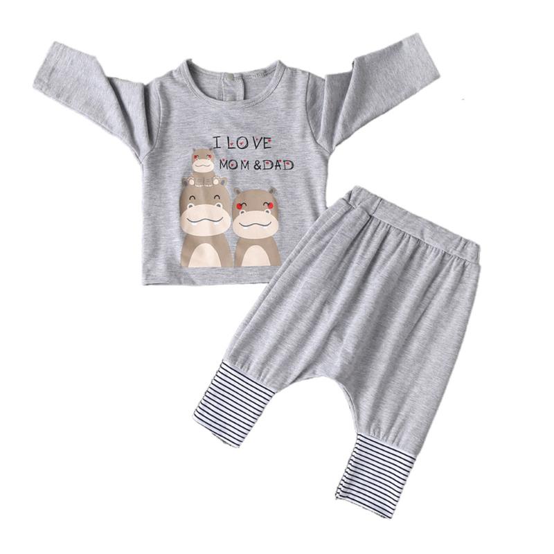 KANCOOLD children's long-sleeved boy baby cartoon animal hippo family letter T-shirt top + striped pants side harem pants suit, Gray
KANCOOLD children's long-sleeved boy baby cartoon animal hippo family letter T-shirt top + striped pants side harem pants suit, Gray