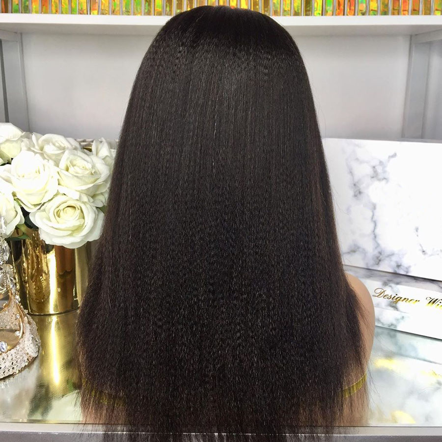 Free shipping Natural Frontal Kinky Straight Brazilian Wig Yaki 150% Density Lace Front Afro Synthetic Wigs For Black Women