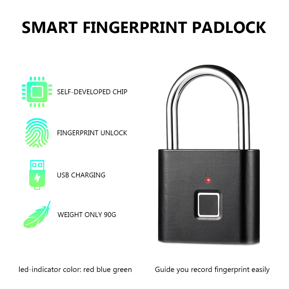 O10 Keyless USB rechargeable door lock fingerprint smart quick unlock Zinc alloy metal IP65 Waterproof Door ggage Case L