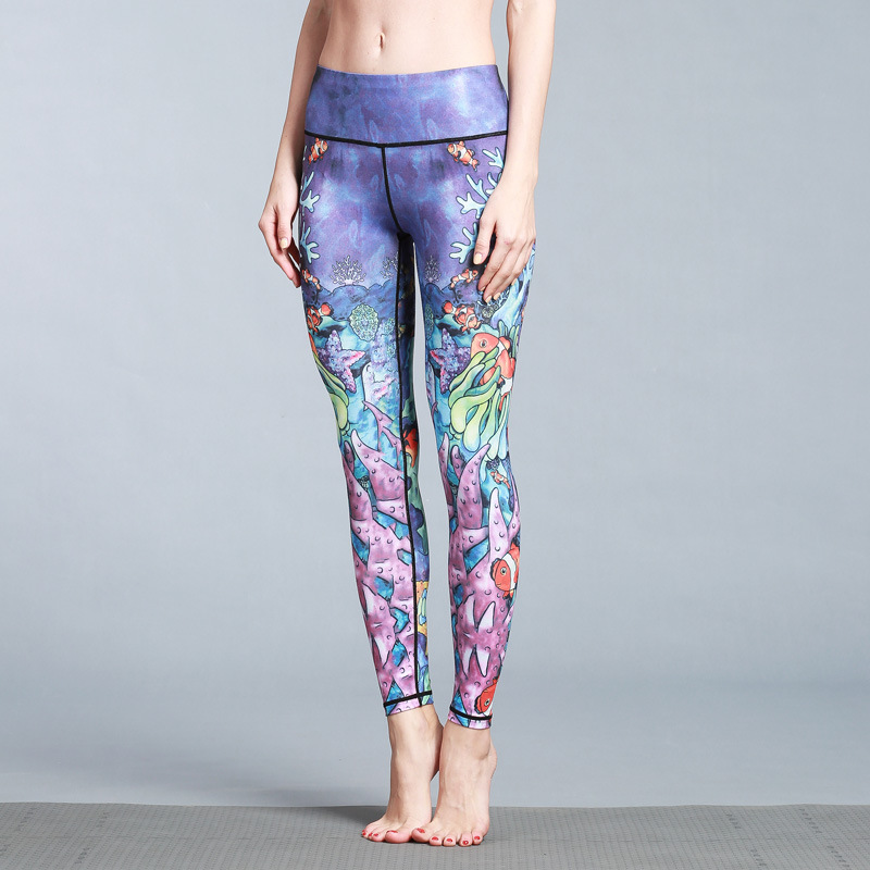 New women's printed stretch tight nine-minute pants outdoor sports running fitness Gym pants