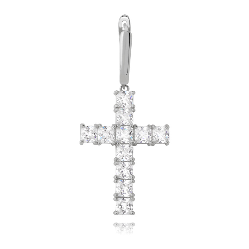 Hip Hop Shining Charm Cross Stud Earrings New Style Colorful Bling Zircon Dangle Earrings Platinum Plated Wholesale
