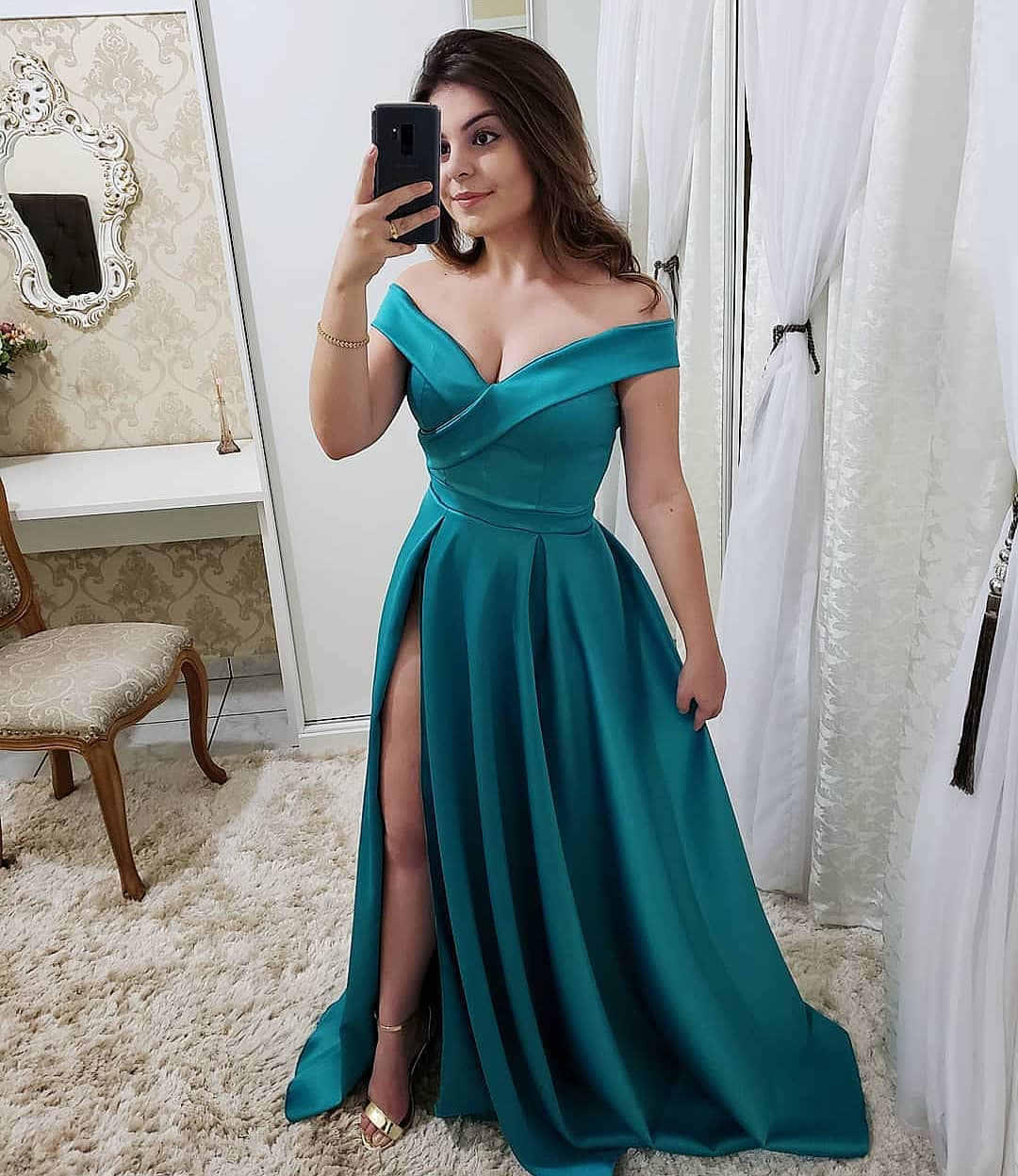 Simple Elegant Light Sky Blue Cheap Long Prom Dresses Off Shoulders Ruched High Split Evening Party Gowns