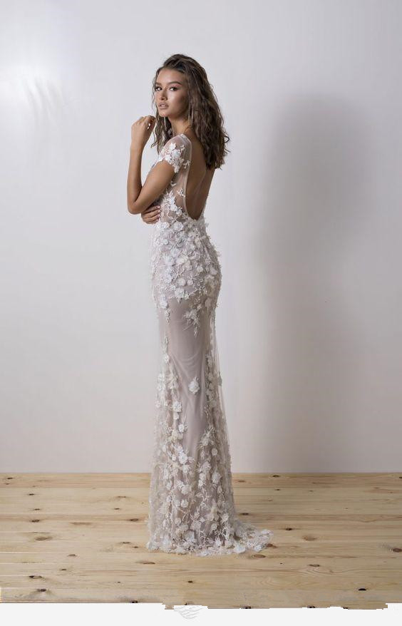 Dimitrius Dalia Mermaid Wedding Dresses with Detachable Train 2020 Cap Sleeve 3D Floral Lace Backless Beach Trumpet Bride Wedding Gown