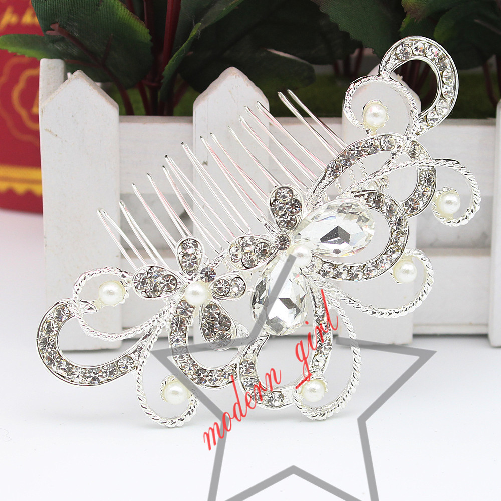 Hot Sale Bridal Hair Comb Wedding Jewelry Flower Rhinestone Tiaras & Hair Accessories Sparkling Bride Hair Combs Headpieces