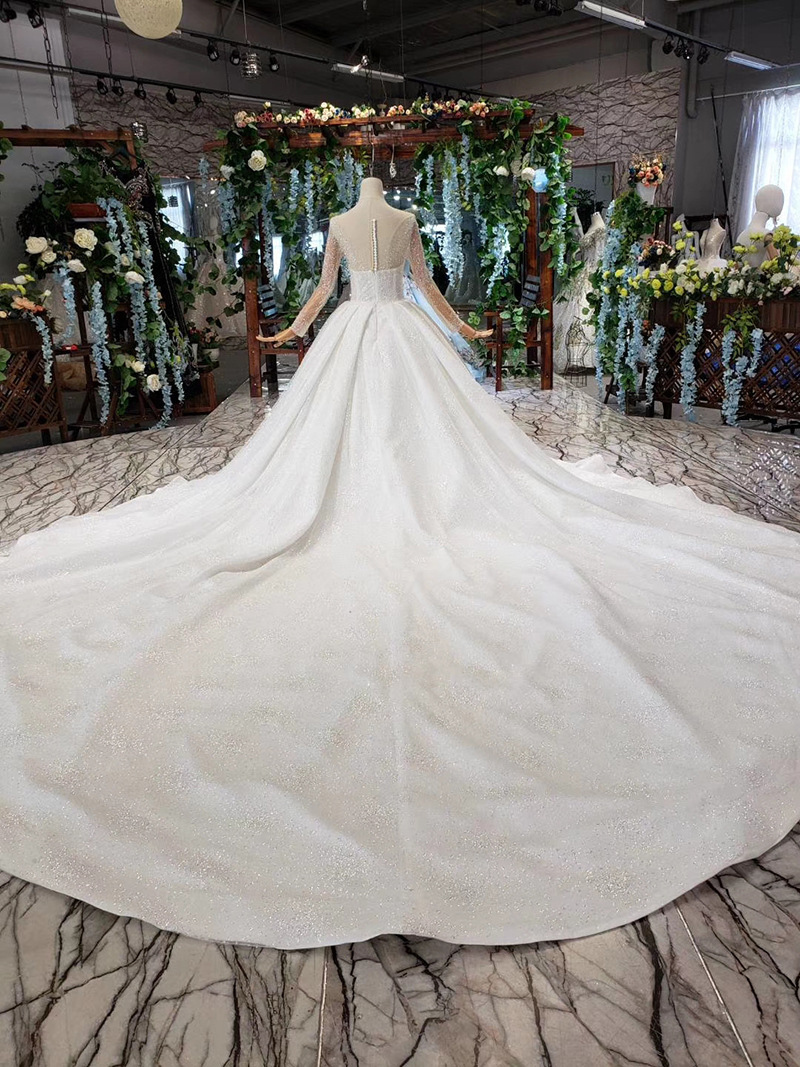 Luxury Design Ball Gown Weeding Dresses Sparkly Crystal Beading Long Sleeve Bridal Gowns Plus Size Sweep Train Real Picture Wedding Dress
