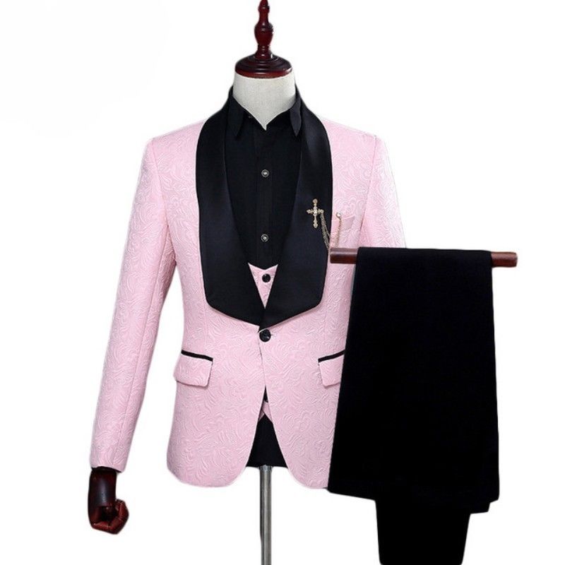 Handsome Mens Suits Jacquard Prom Party Tuxedos Shawl Lapel Groom Wedding 3 Piece Formal Suits Top Quality