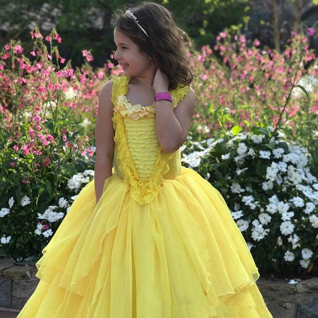 Princess Yellow Garden Flowers Girls Dresses Ball Gown Lace Chiffon Teens Pageant Dress Kids Formal Party Prom Gowns Robes De Fête