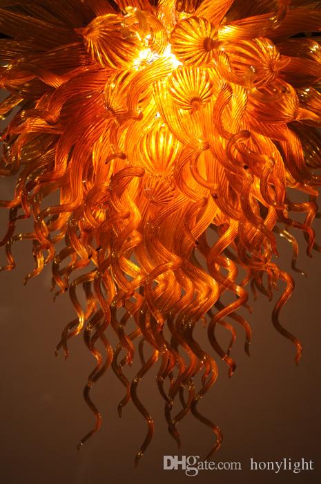 Modern Amber Glass Large Pendant Light Fixtures Hotel Home Living Room Art Decoration Hand Blown Glass LED Chandelier Lighting