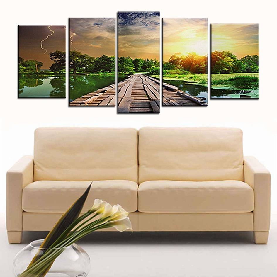 5pcs/set Unframed Green Road Wood Landscape Oil Painting On Canvas Giclee Wall Art Painting Art Picture For Home Decor