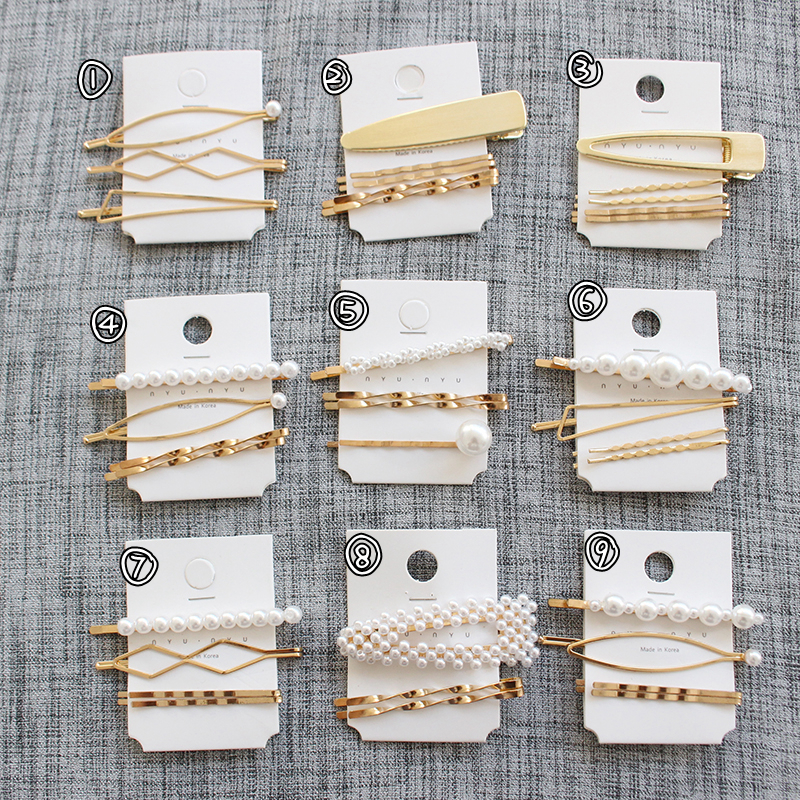 10set / Metal Minimalist Hair Accessories Geometric Irregular Gold Color Hair Clip Imitiation Pearl Hairpin Barrettes Hairgrip