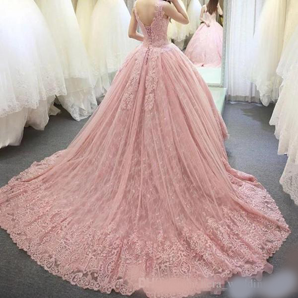 2020 Luxury Quinceanera Dresses A Line Jewel Cap Sleeve Sweep Train Prom Dresses With Lace Applique Backless Sweet 16 Gowns