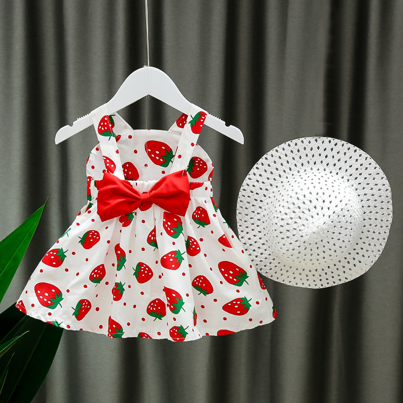 2020 Baby Girls Princess Dress Summer Toddler Strawberry Print Spaghetti Strap Dress with Hat Children's Bow Sleeveless Clothing, 2002186yellow 
2020 Baby Girls Princess Dress Summer Toddler Strawberry Print Spaghetti Strap Dress with Hat Children's Bow Sleeveless Clothing, 2002186yellow