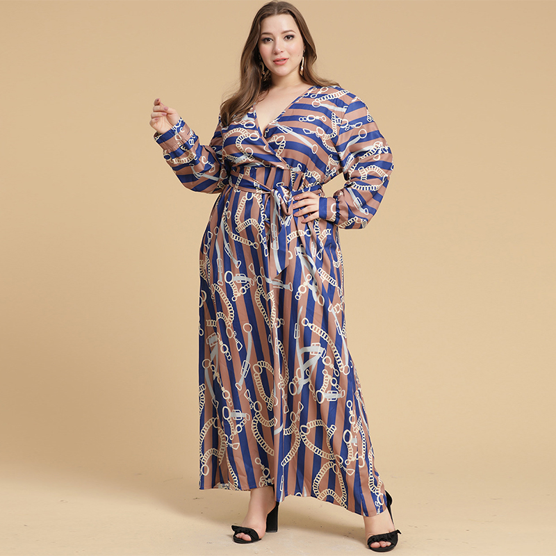Stripe Chain Print Long Dress Sexy Deep V neck long-sleeved lace up Plus Size Maxi A Line Dresses Middle East Arab Clothing 2020, Plus size dress
Stripe Chain Print Long Dress Sexy Deep V neck long-sleeved lace up Plus Size Maxi A Line Dresses Middle East Arab Clothing 2020, Plus size dress