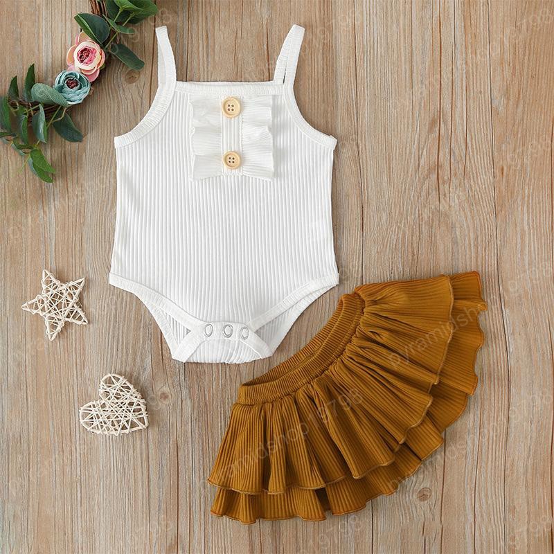 Baby Girl Ribbed Outfit Girls Summer flouncing Clothing Set Toddler Infant Vest Romper Shorts Skirt 2pcs Clothing