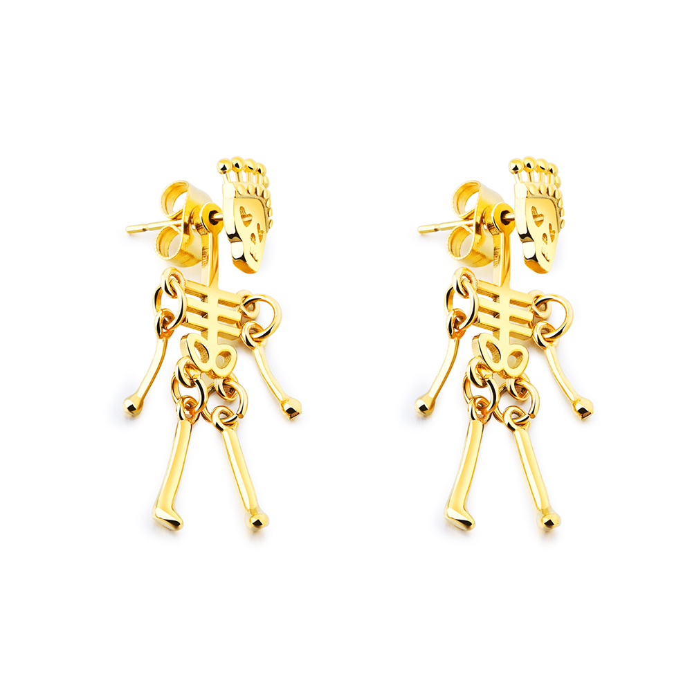 Fashion Cool Men's Skeleton Stud Earrings Jewelry 316L Stainless Steel Retro Skull Ear Bone Nail Earrings