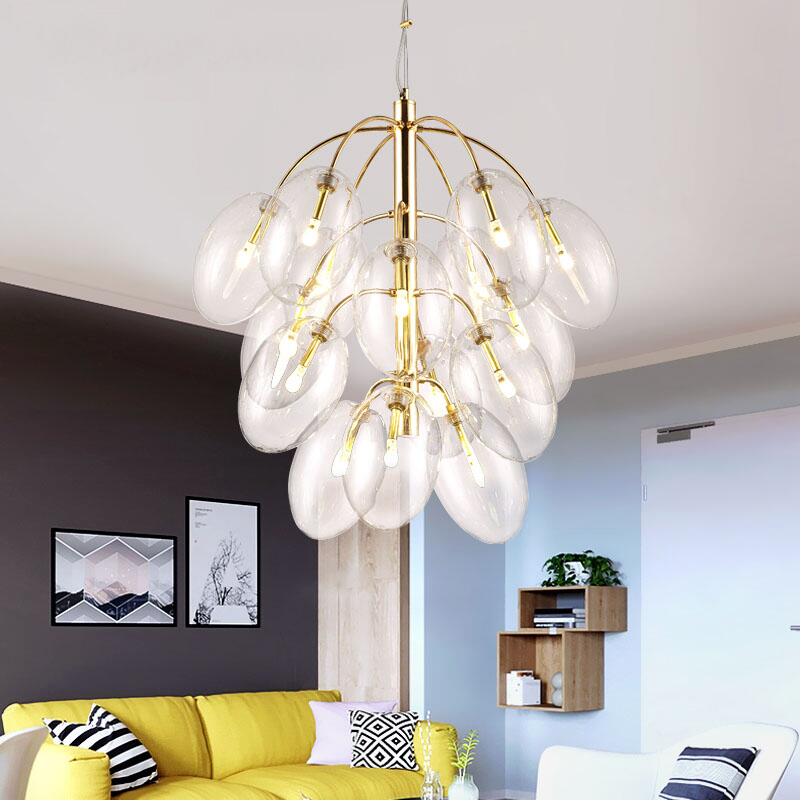 LED Chrome Grape Glass Pendant Lamps light 4/7/15/18 Dining Room Shop gold iron chandeliers