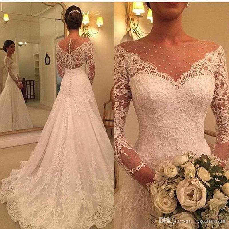 2019 Long Sleeve Modest Wedding Dresses Lace Appliqued See Through Back Country Wedding Dress Custom Garden Bridal Gowns Vestido de Noiva, Custom made from color chart
2019 Long Sleeve Modest Wedding Dresses Lace Appliqued See Through Back Country Wedding Dress Custom Garden Bridal Gowns Vestido de Noiva, Custom made from color chart