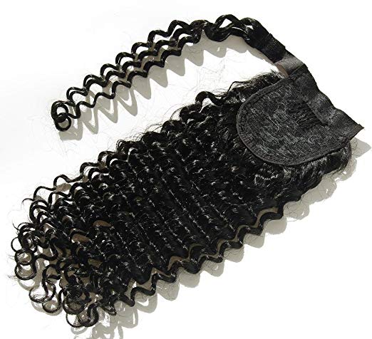 18" 160g Deep Curly Wrap Around Clip in on Ponytail Extensions Magic Paste Wavy Hair Pieces for Women and Girls drawstring human